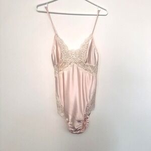 Vintage‎ Wacoal Bodysuit Medium Pink Lace Satin Lingerie Teddy USA Coquette